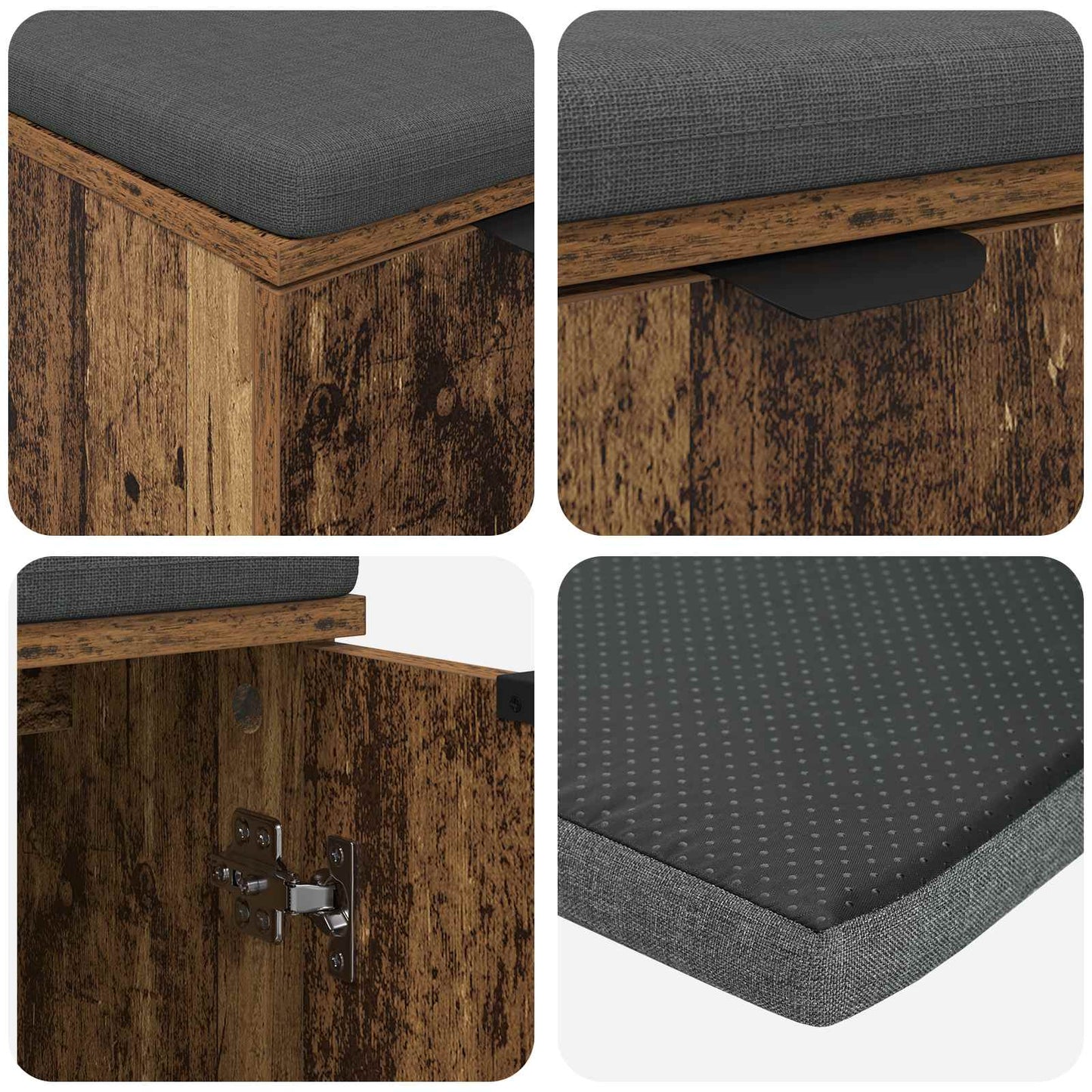 Flurbank mit Kissen mit Regal mit Tür Altholz 60 x 38 x 46 cm