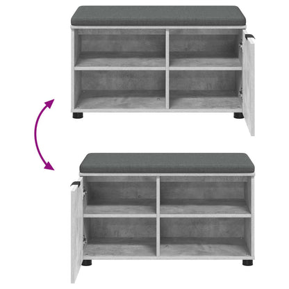 Flurbank mit Kissen mit Regal mit Tür Betongrau 80 x 38 x 46 cm