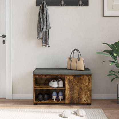 Flurbank mit Kissen mit Regal Geräucherte Eiche 80 x 38 x 46 cm