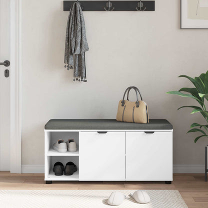 Flurbank mit Kissen mit Regal mit Tür Weiß 100 x 38 x 46 cm