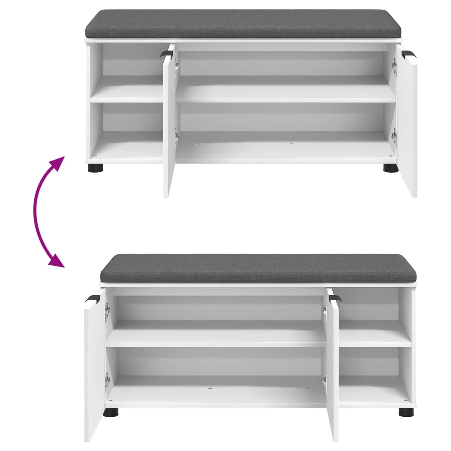 Flurbank mit Kissen mit Regal mit Tür Weiß 100 x 38 x 46 cm