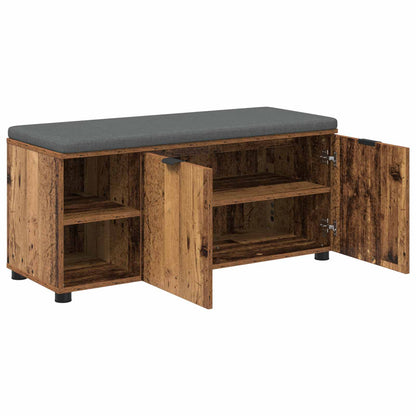 Flurbank mit Kissen mit Regal mit Tür Altholz 100 x 38 x 46 cm