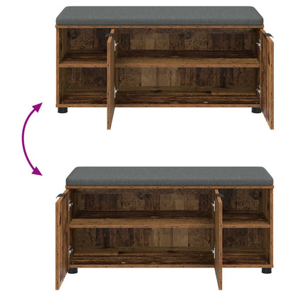 Flurbank mit Kissen mit Regal mit Tür Altholz 100 x 38 x 46 cm