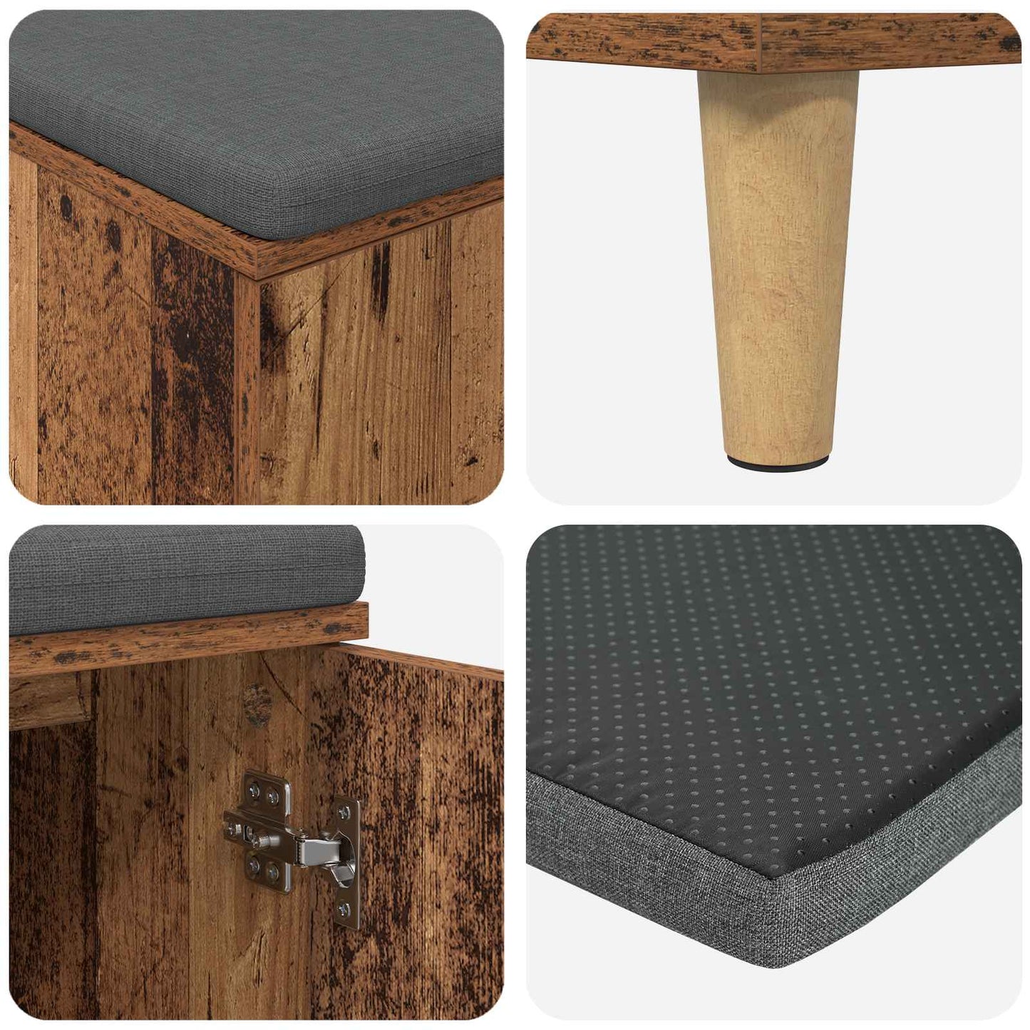 Flurbank mit Kissen mit Speicher Altholz 80 x 38 x 46 cm