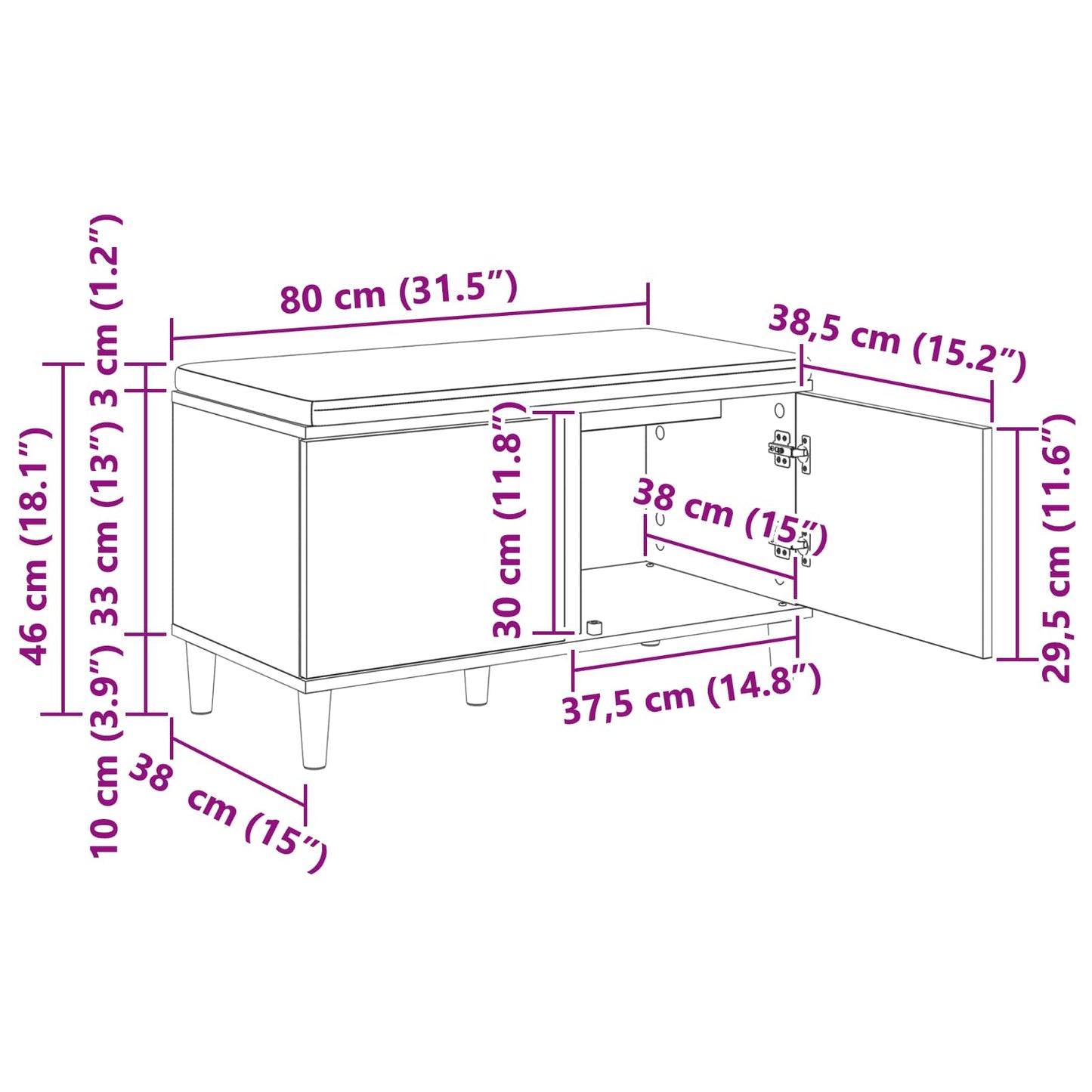 Flurbank mit Kissen mit Speicher Altholz 80 x 38 x 46 cm