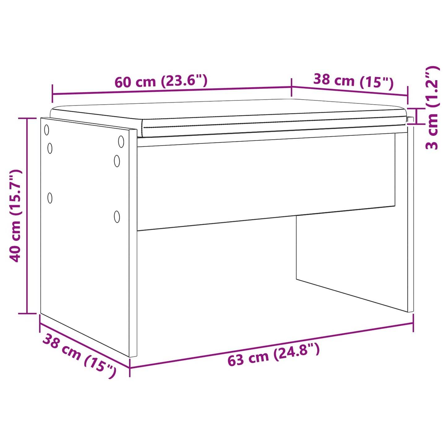 Flurbank mit Kissen Graues Sonoma 63 x 38 x 40 cm