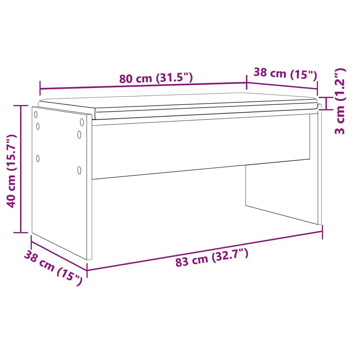 Flurbank mit Kissen Graues Sonoma 83 x 38 x 40 cm