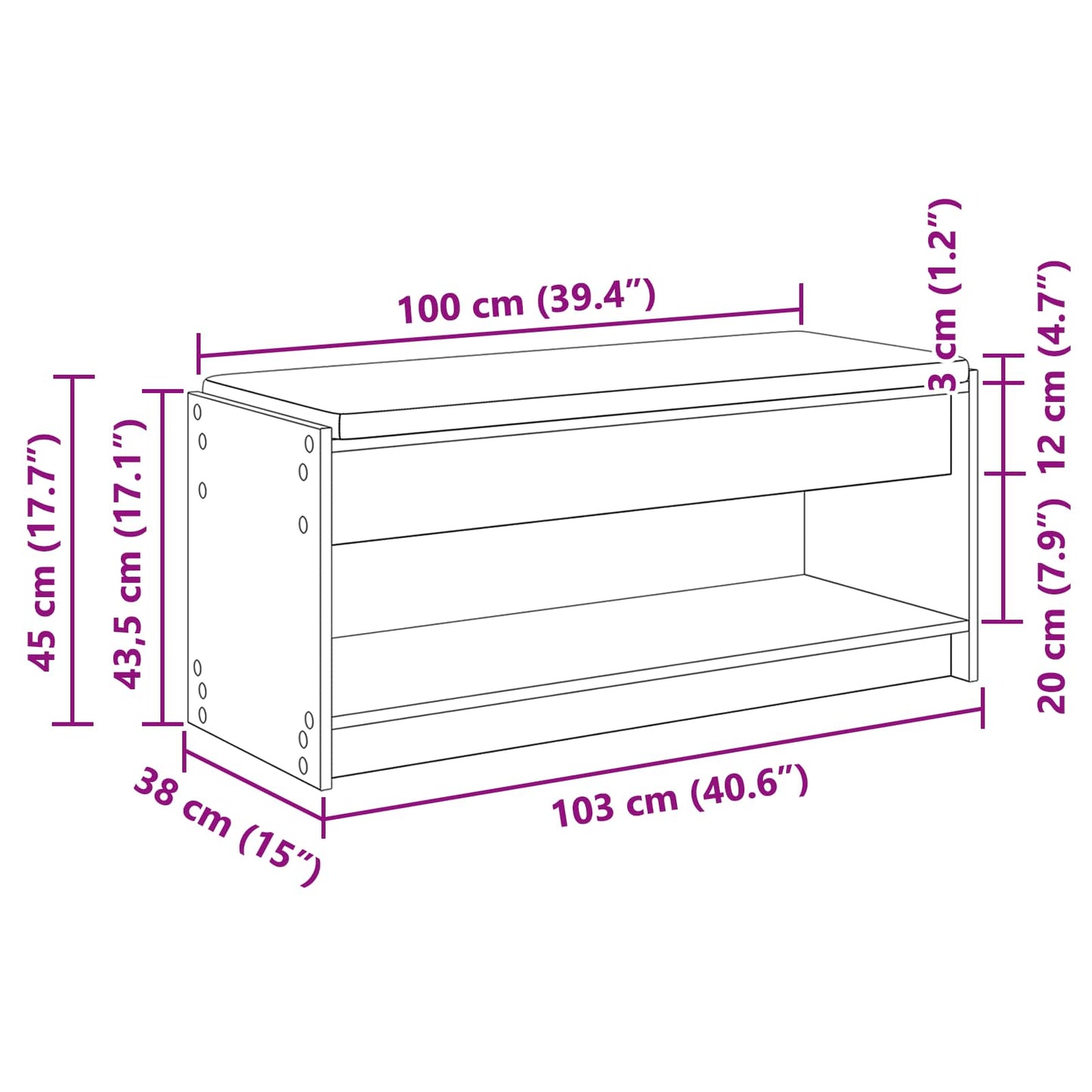 Flurbank mit Kissen mit Regal Artisan-Eiche 103 x 38 x 45 cm