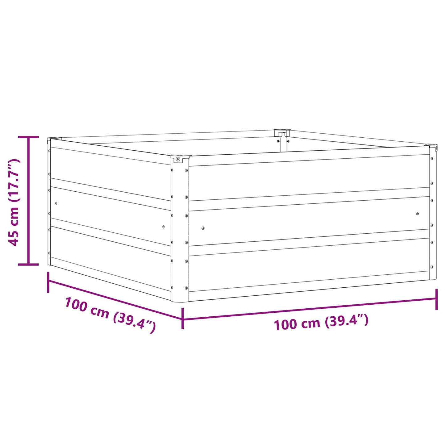vidaXL Jardinière Ivoire 100 x 100 x 45 cm Acier