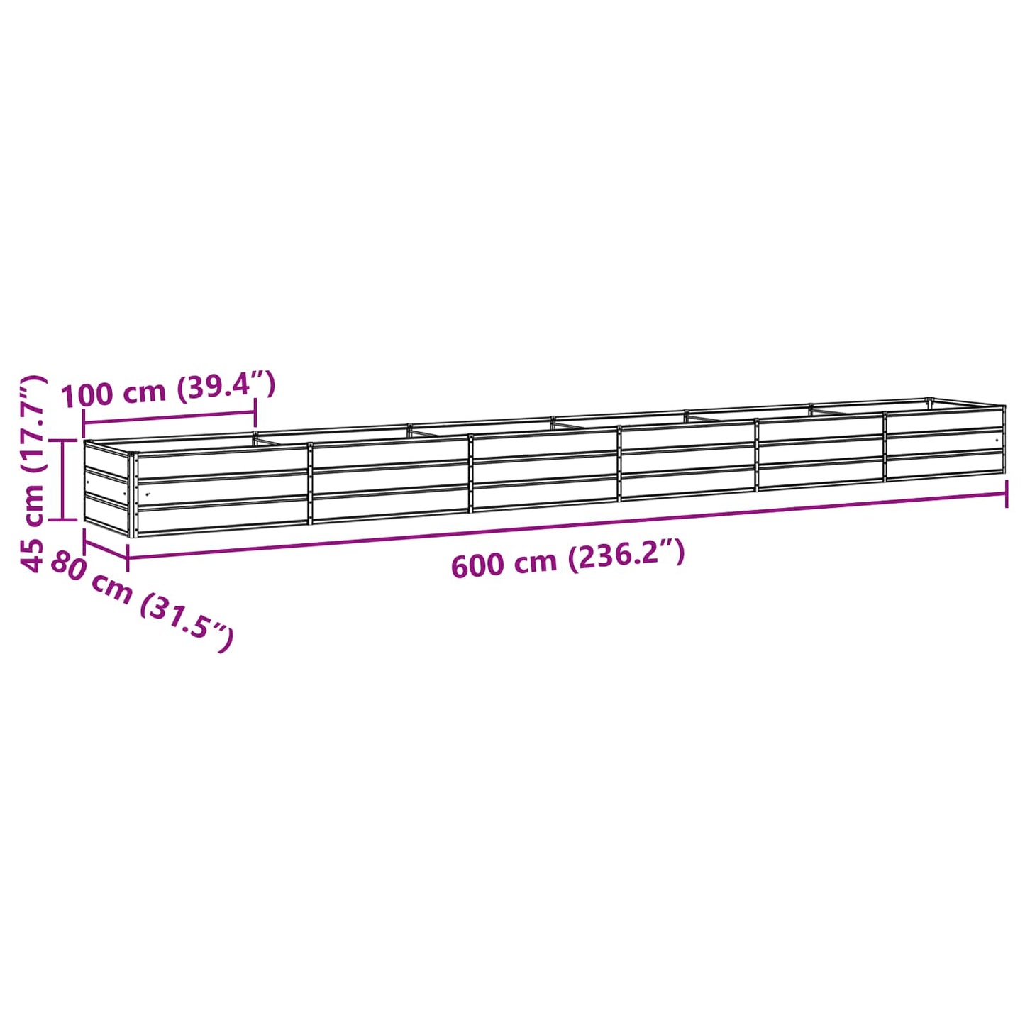 Pflanzkübel Elfenbein 600 x 80 x 45 cm Stahl