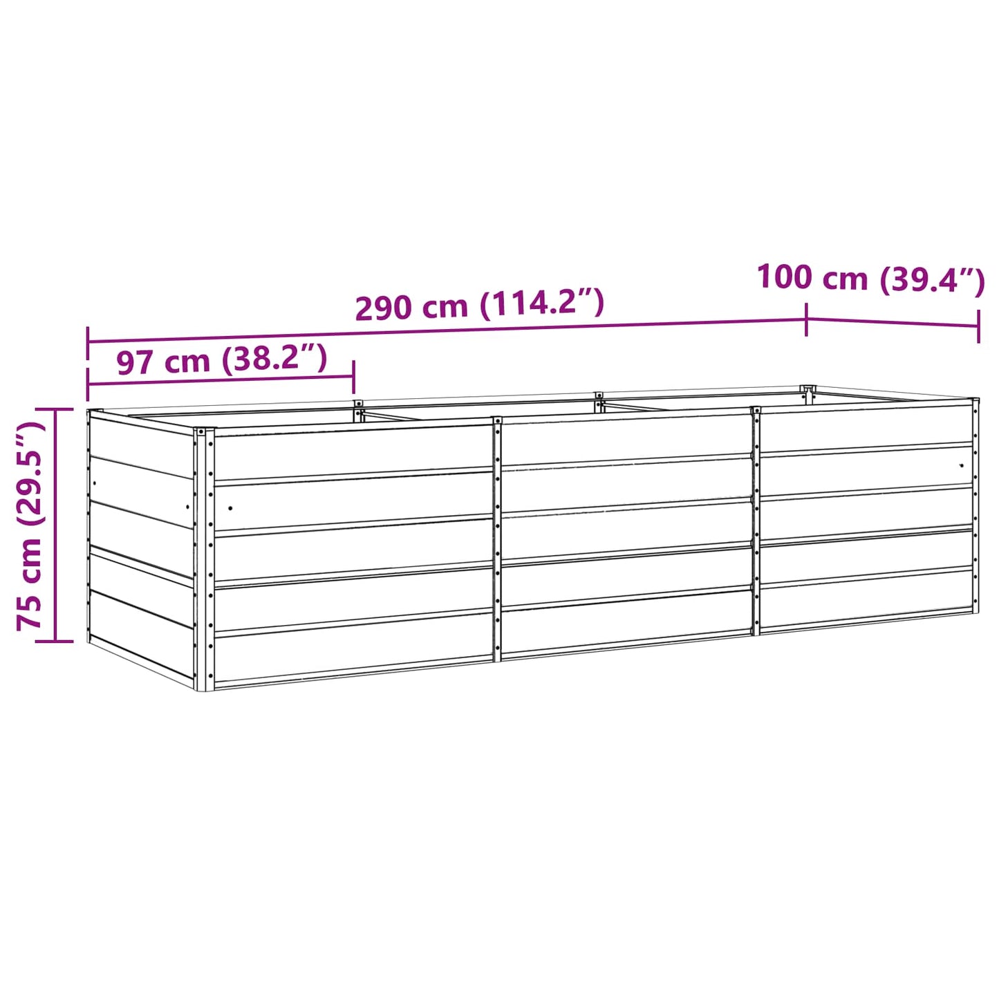 Pflanzkübel Elfenbein 195 x 100 x 45 cm Verzinkter Stahl