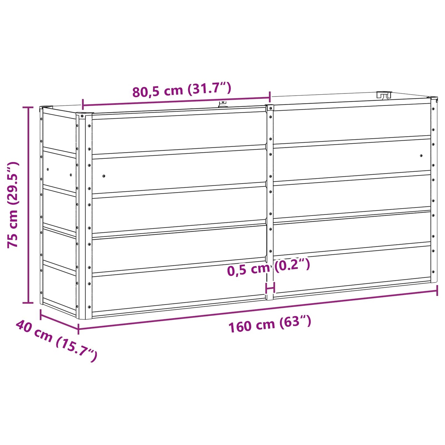 Pflanzkübel Hellgrau 160 x 40 x 75 cm Stahl