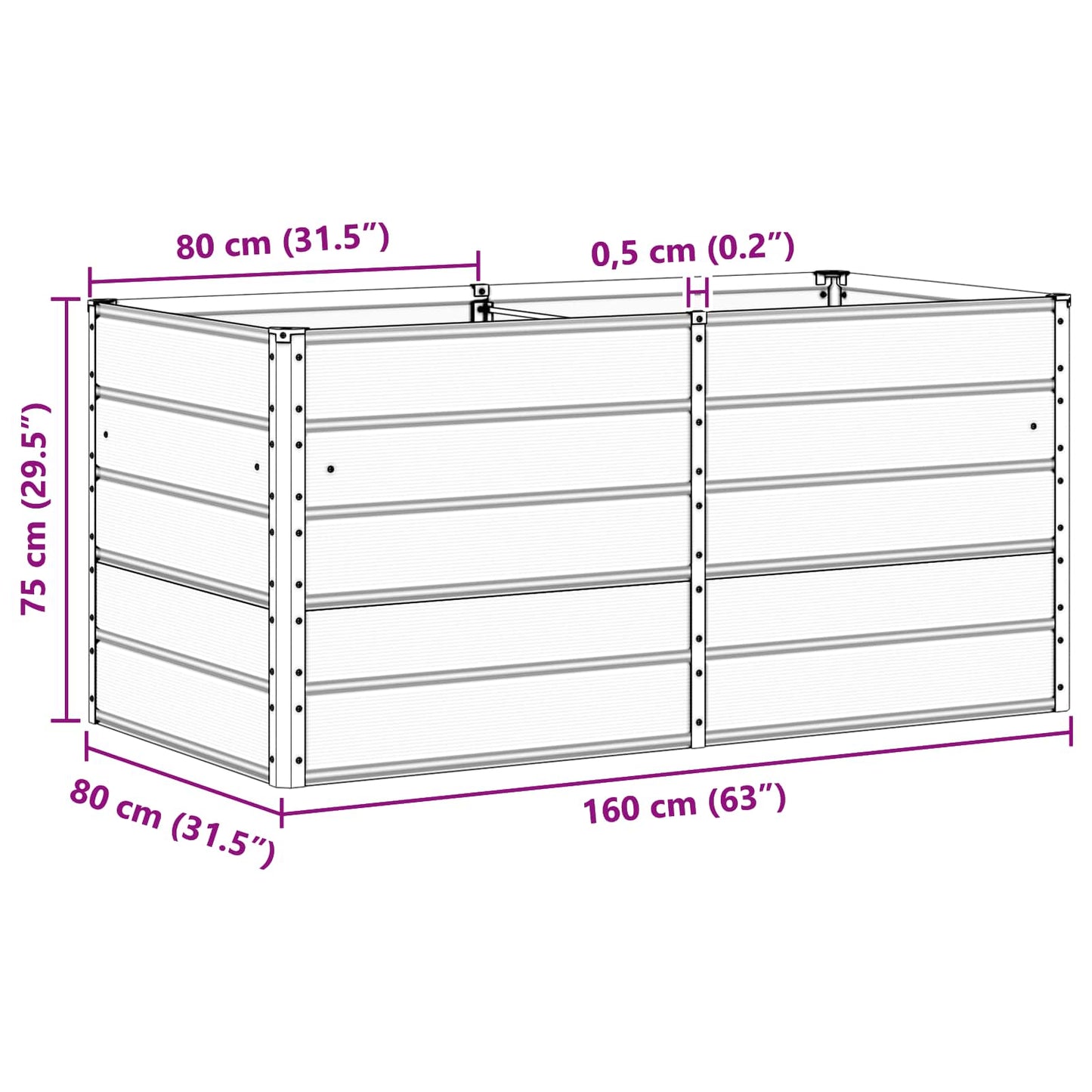 Pflanzkübel Hellgrau 160 x 80 x 75 cm Stahl
