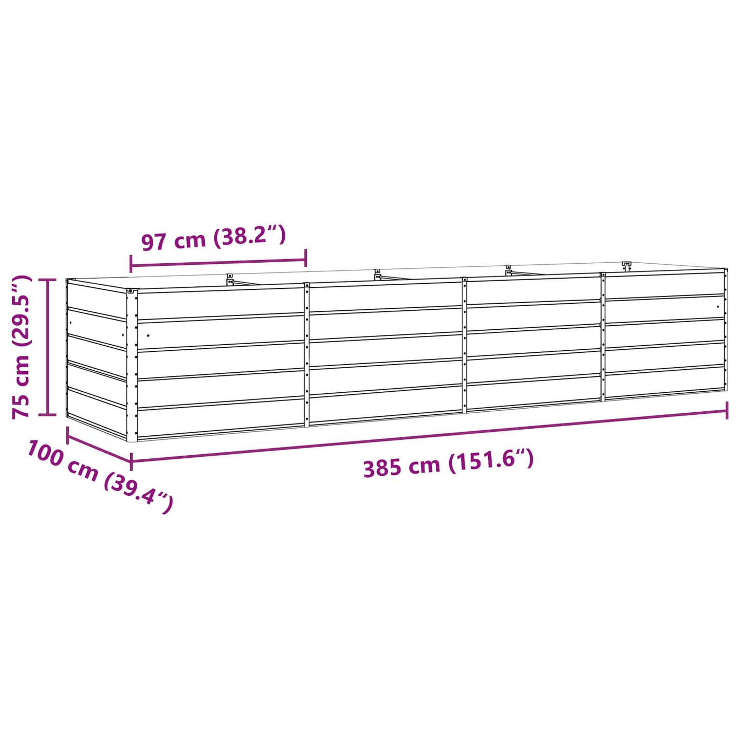 Pflanzkübel Hellgrau 195 x 100 x 45 cm Verzinkter Stahl
