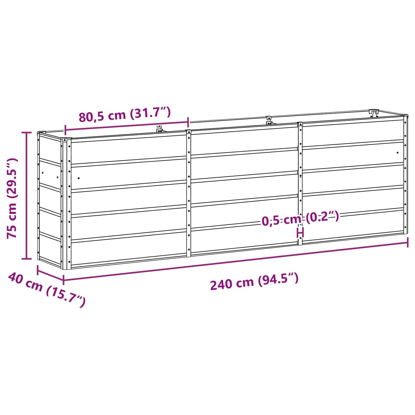 Pflanzkübel Anthrazit 160 x 40 x 75 cm Stahl