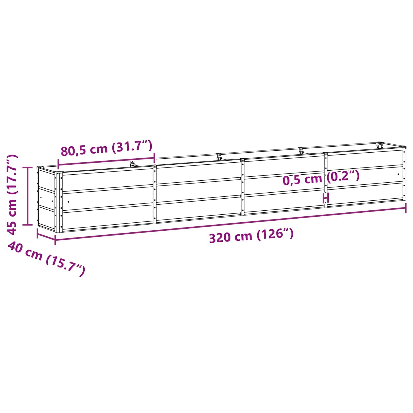 Pflanzkübel Grün 320 x 40 x 45 cm Stahl