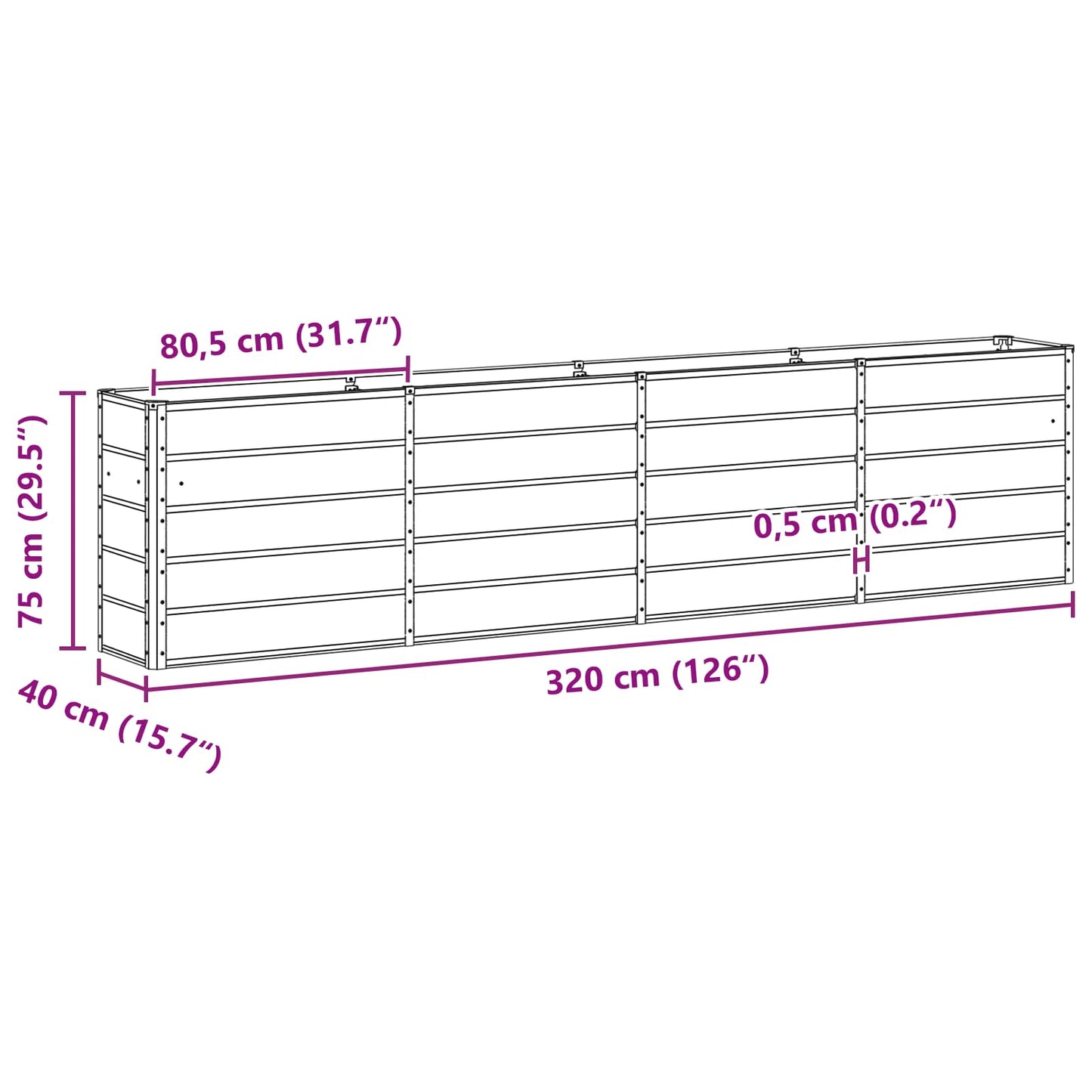 Pflanzkübel Grün 160 x 40 x 75 cm Stahl