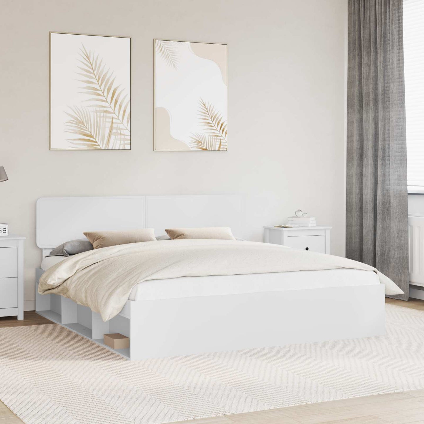 vidaXL Bettrahmen mit Kopfteil Weiß 200 x 200 cm Massives Kiefernholz