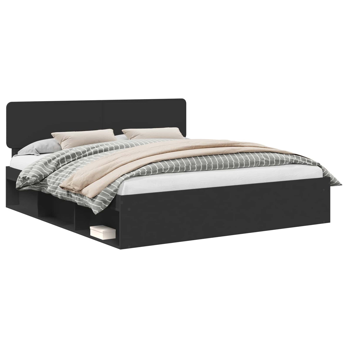 Bettrahmen Schwarz 200 x 200 cm Massives Kiefernholz