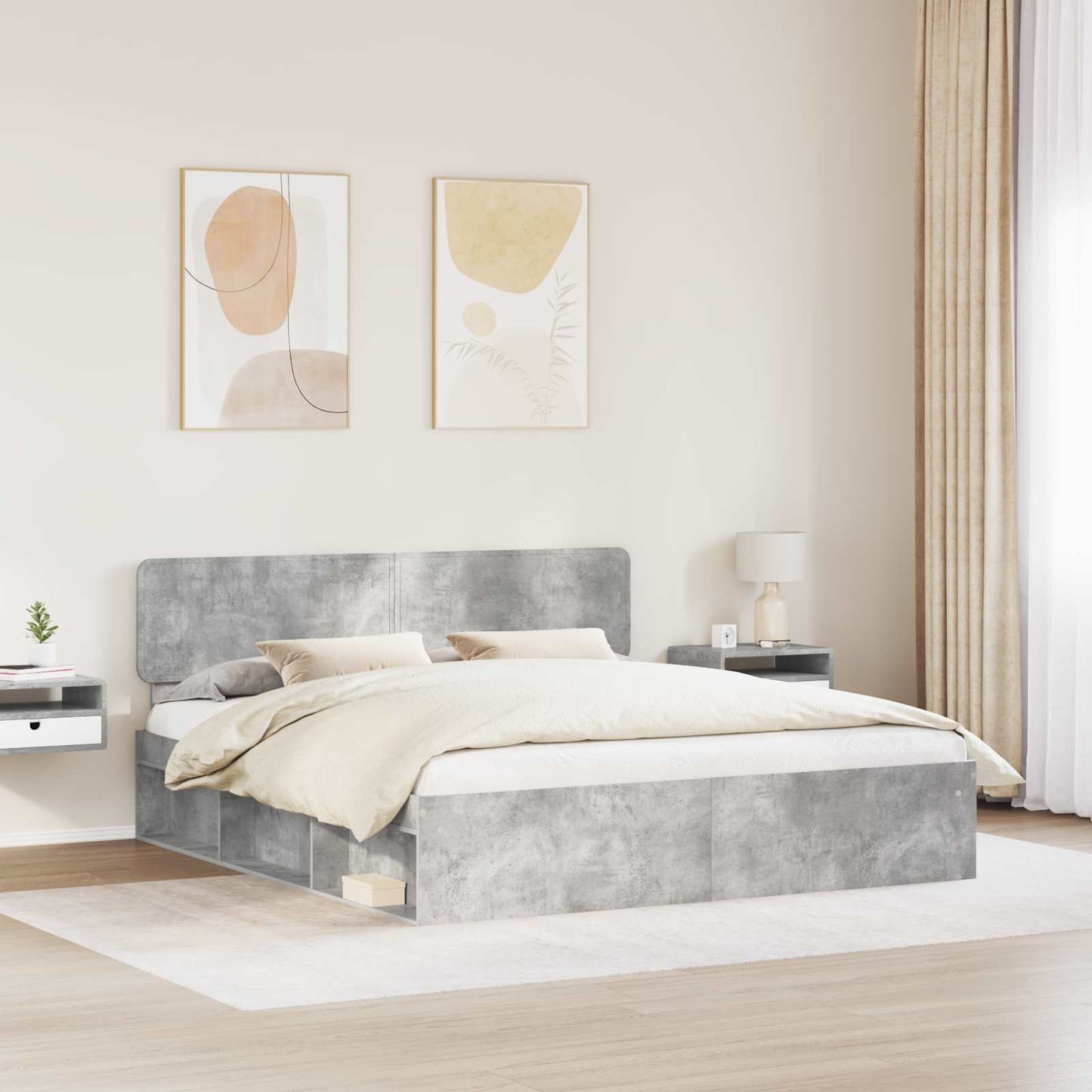 vidaXL Bettrahmen mit Kopfteil Beton 200 x 200 cm Massives Kiefernholz