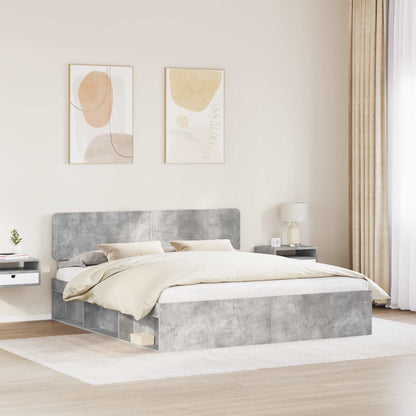 vidaXL Bettrahmen mit Kopfteil Beton 200 x 200 cm Massives Kiefernholz