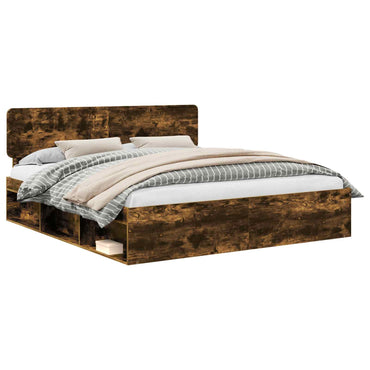 vidaXL Bettrahmen Geräucherte Eiche 200 x 200 cm Massives Kiefernholz