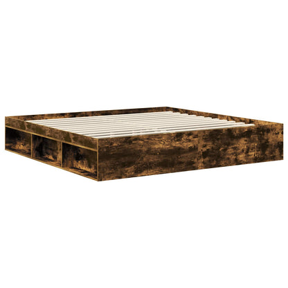 vidaXL Bettrahmen Geräucherte Eiche 200 x 200 cm Massives Kiefernholz