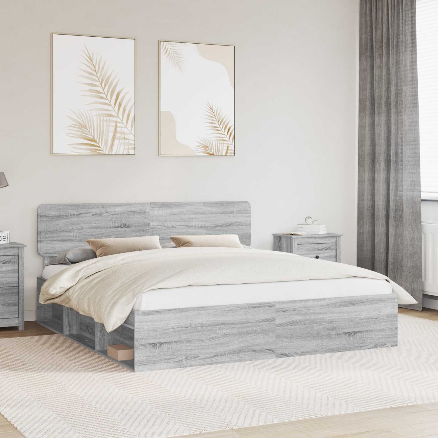 vidaXL Bettrahmen Graues Sonoma 200 x 200 cm Massives Kiefernholz