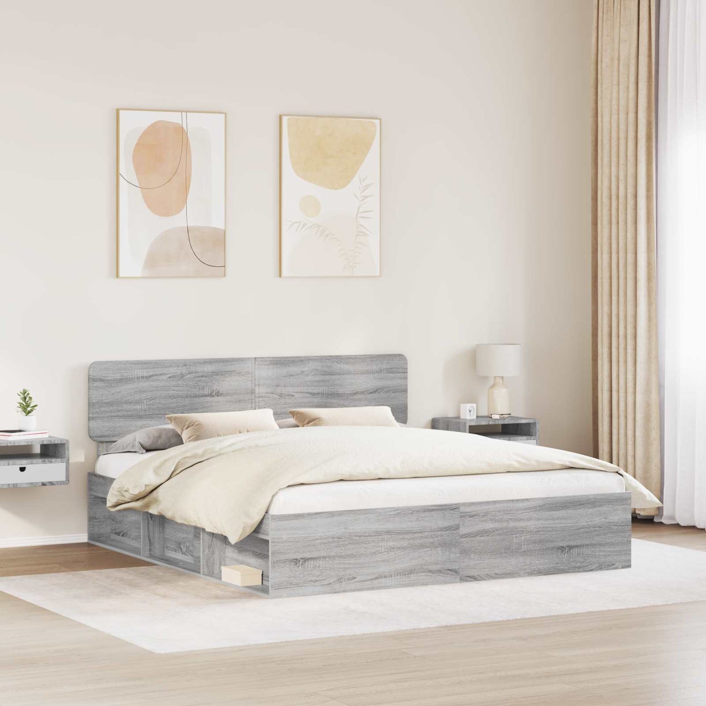 vidaXL Bettrahmen Graues Sonoma 200 x 200 cm Massives Kiefernholz