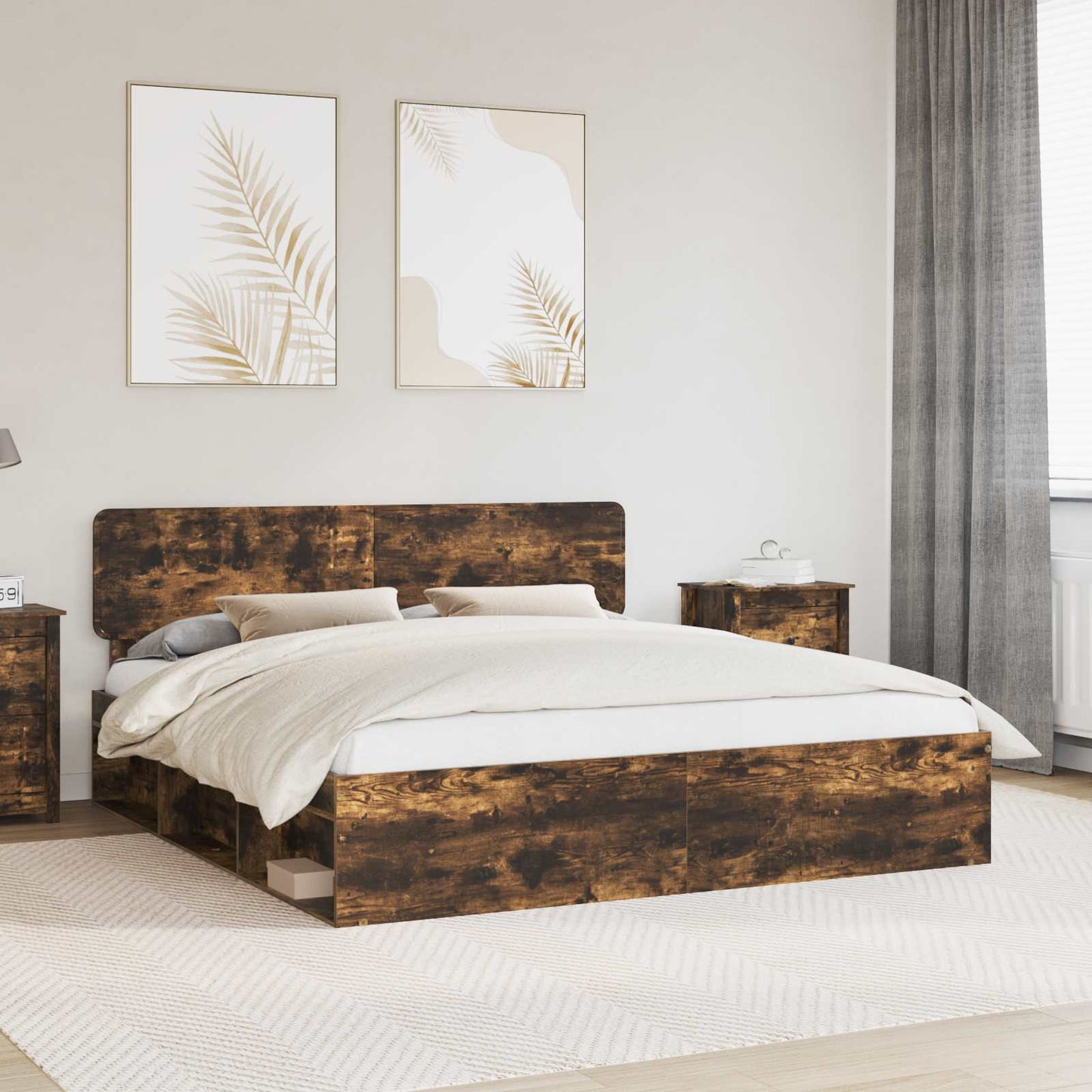 vidaXL Bettrahmen Geräucherte Eiche 180 x 200 cm Massives Kiefernholz