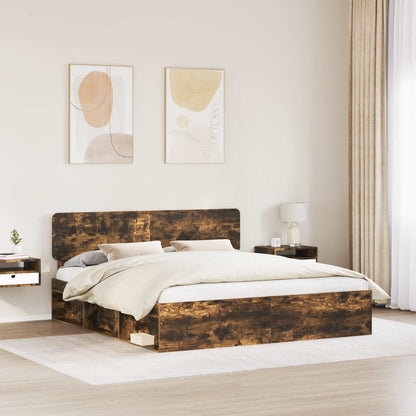vidaXL Bettrahmen Geräucherte Eiche 180 x 200 cm Massives Kiefernholz