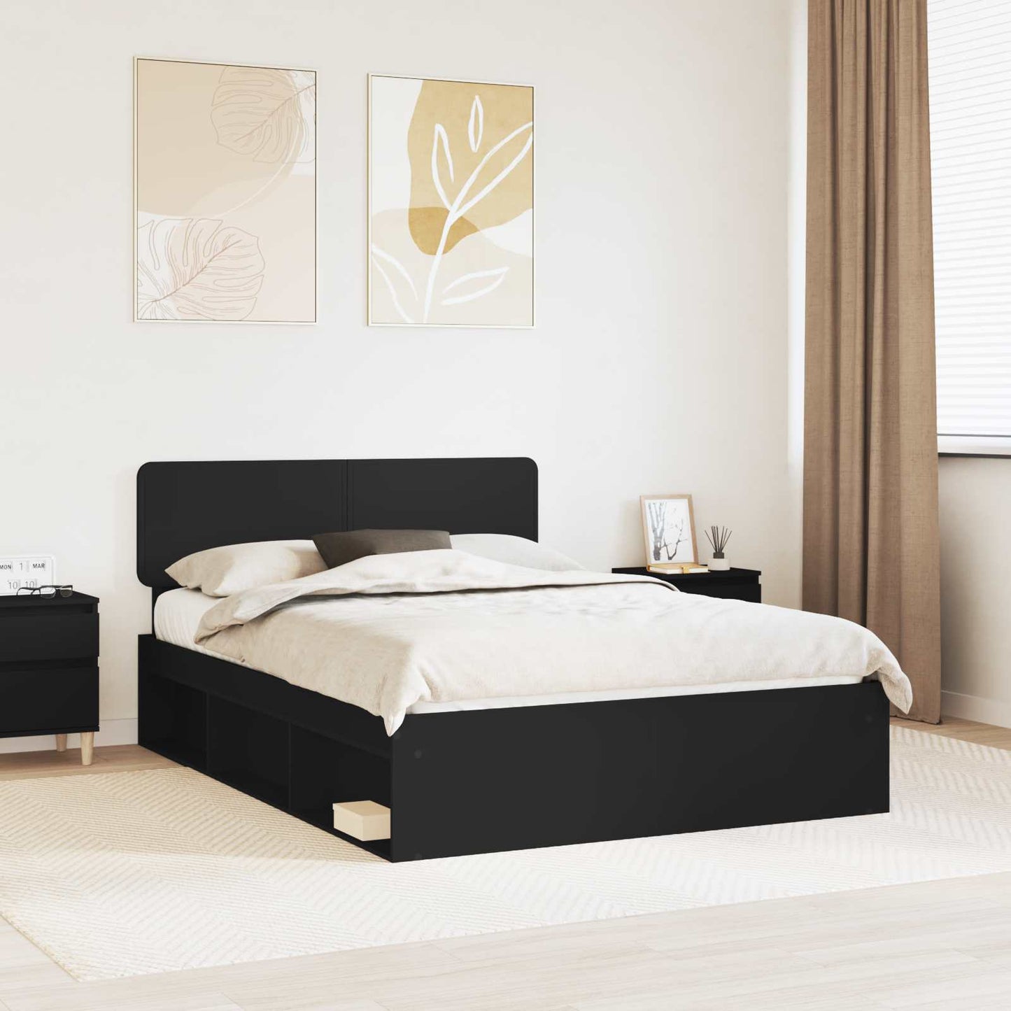 vidaXL Bettrahmen Schwarz 150 x 200 cm Massives Kiefernholz