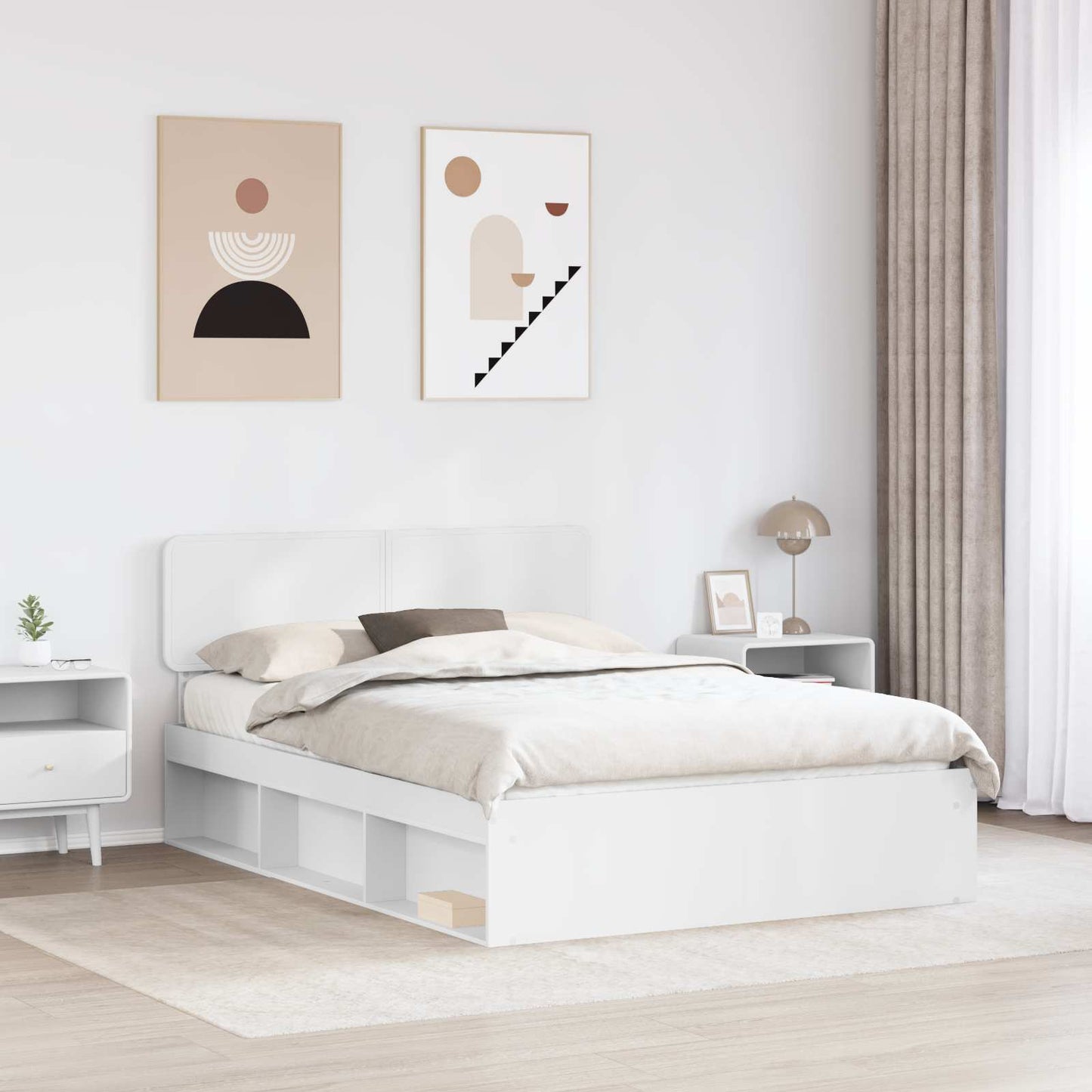 vidaXL Bettrahmen mit Kopfteil Weiß 140 x 200 cm Massives Kiefernholz