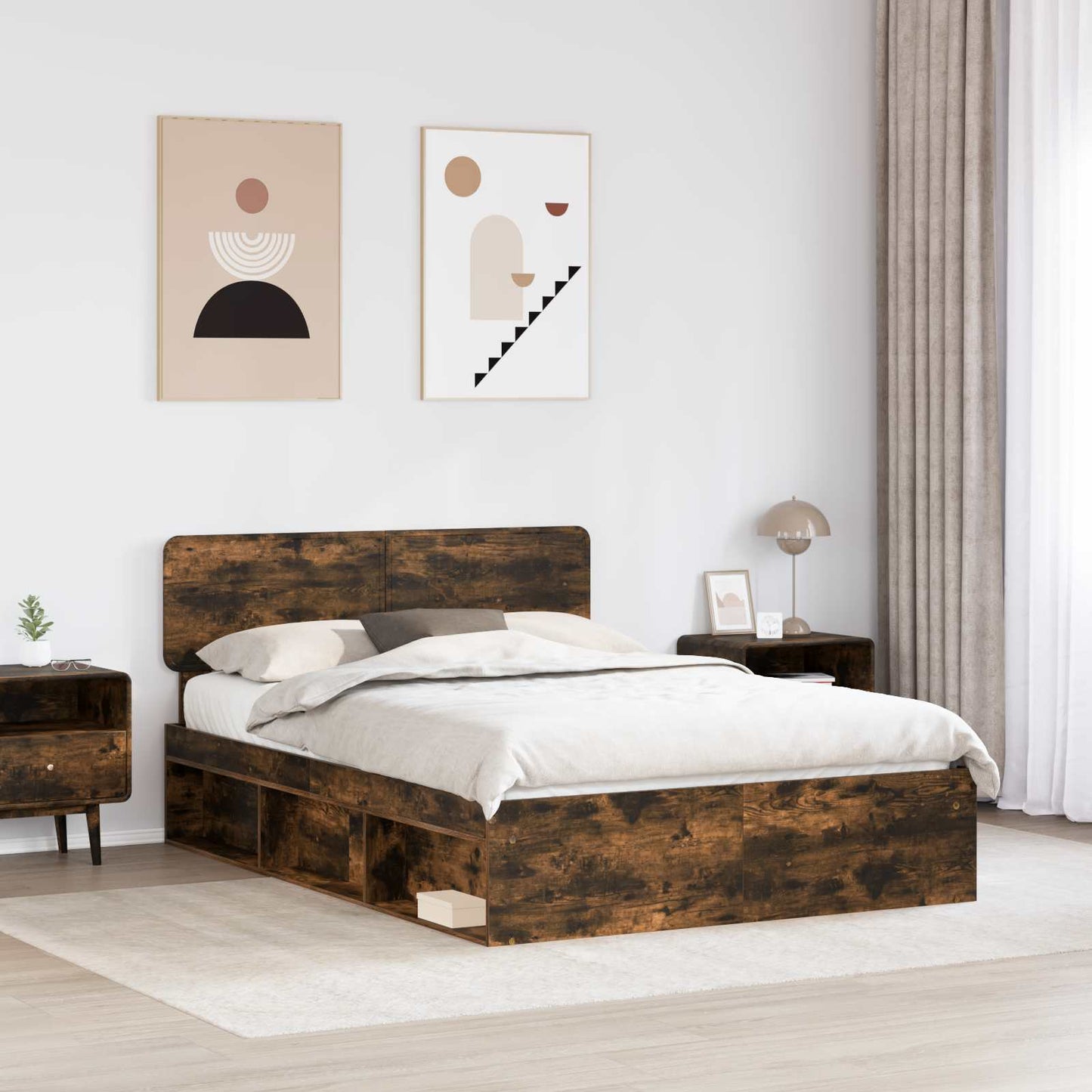 vidaXL Bettrahmen Geräucherte Eiche 140 x 200 cm Massives Kiefernholz