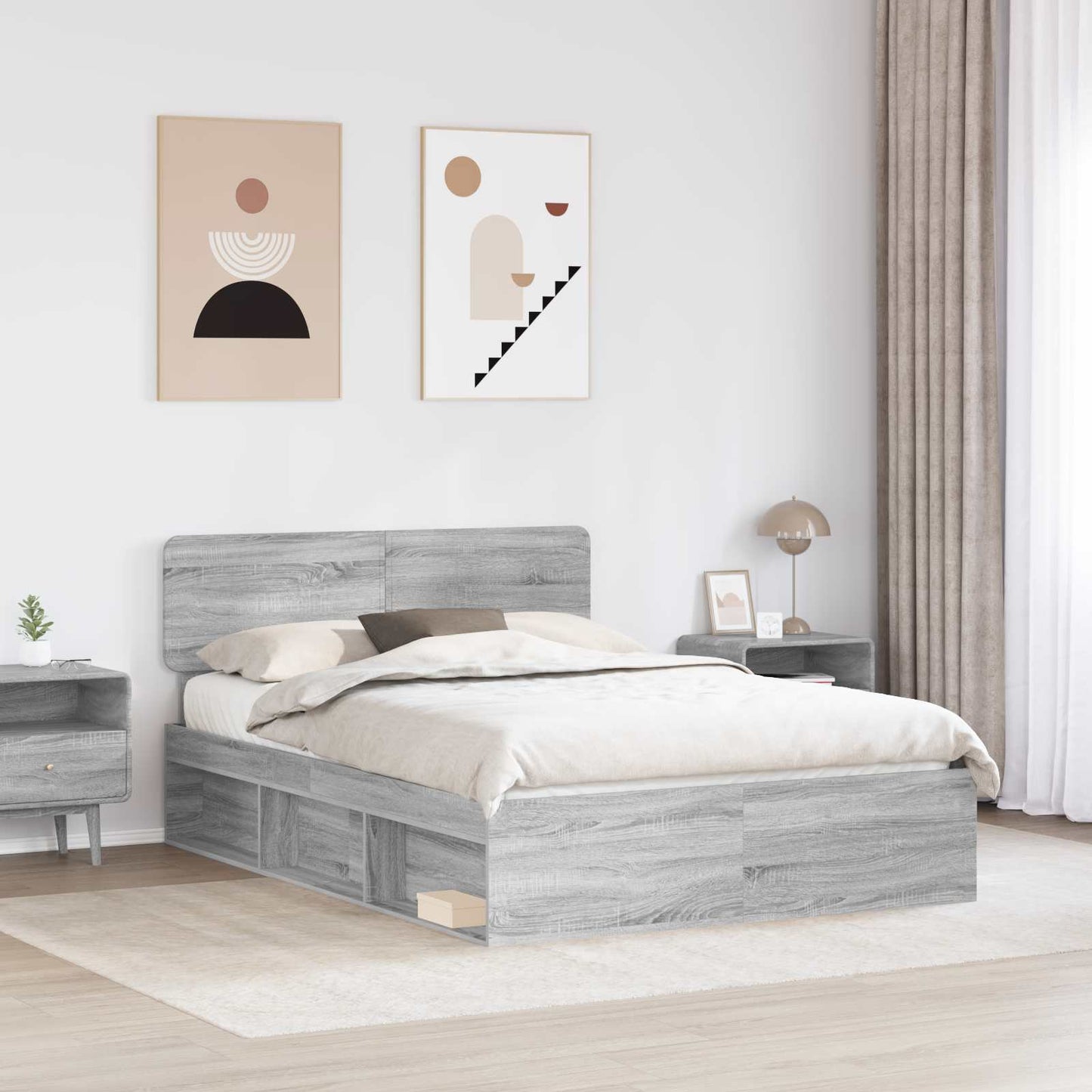 vidaXL Bettrahmen Graues Sonoma 140 x 200 cm Massives Kiefernholz