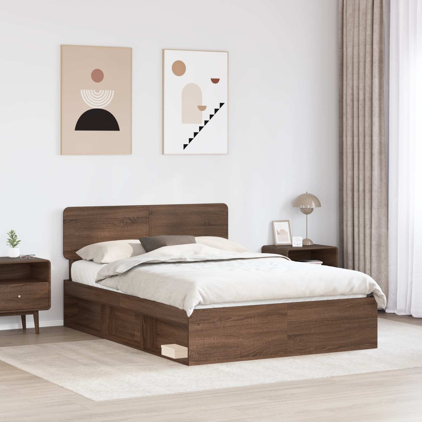 vidaXL Bettrahmen Braun Eichen-Optik 140 x 200 cm Massives Kiefernholz