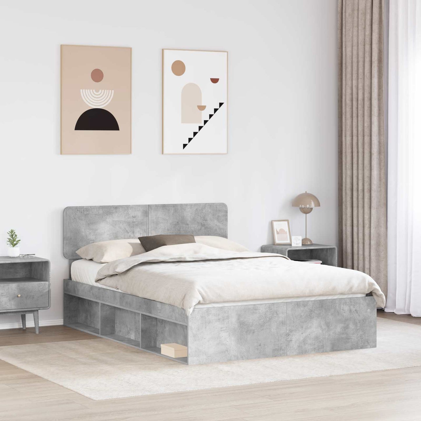 vidaXL Bettrahmen mit Kopfteil Beton 140 x 190 cm Massives Kiefernholz