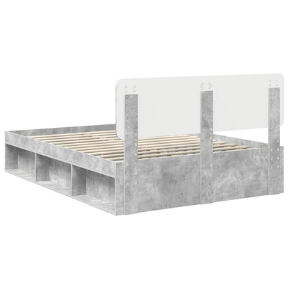 vidaXL Bettrahmen mit Kopfteil Beton 140 x 190 cm Massives Kiefernholz