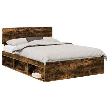 vidaXL Bettrahmen Geräucherte Eiche 140 x 190 cm Massives Kiefernholz