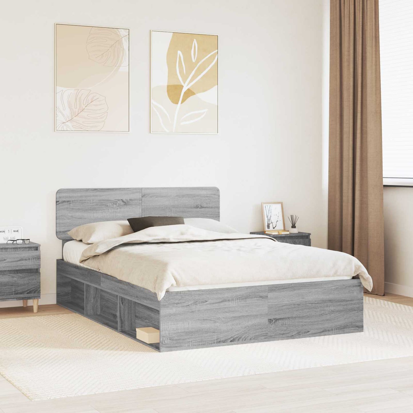 vidaXL Bettrahmen Graues Sonoma 140 x 190 cm Massives Kiefernholz