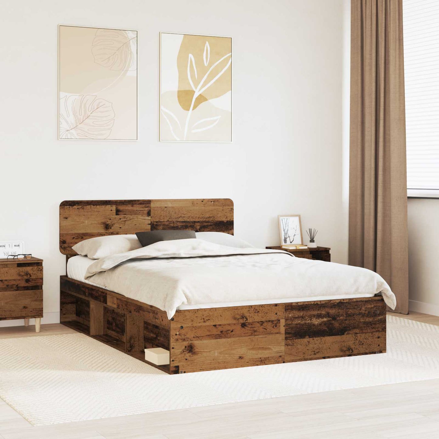 vidaXL Bettrahmen Altholz 140 x 190 cm Massives Kiefernholz