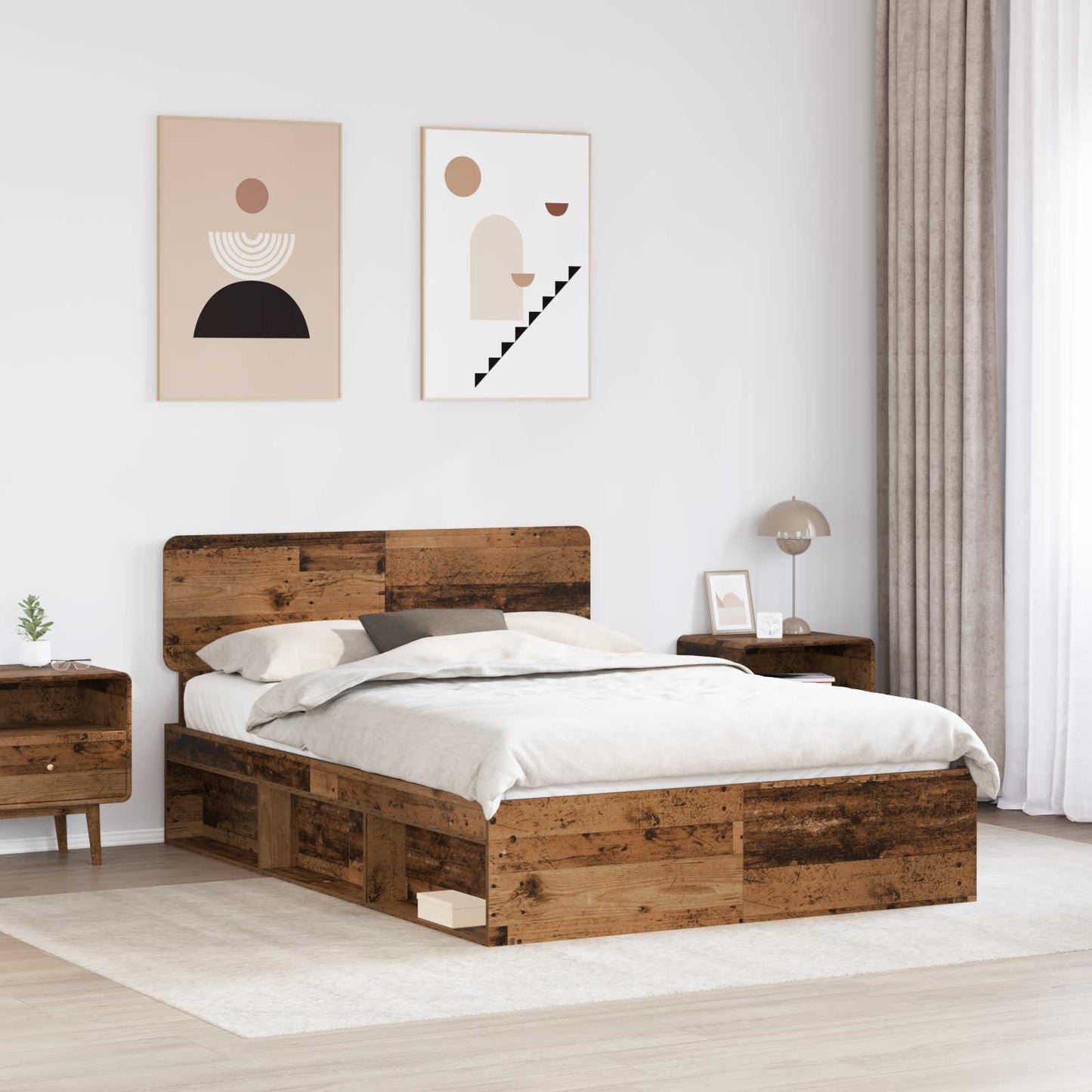 vidaXL Bettrahmen Altholz 140 x 190 cm Massives Kiefernholz