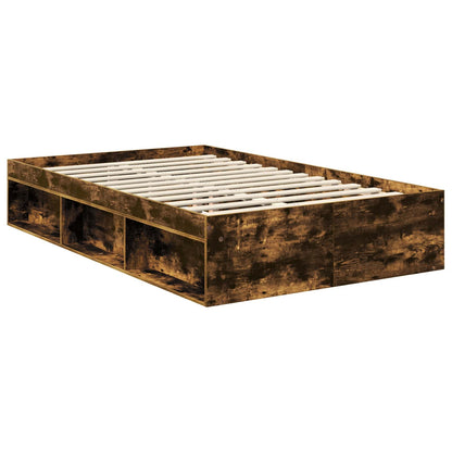 vidaXL Bettrahmen Geräucherte Eiche 120 x 200 cm Massives Kiefernholz