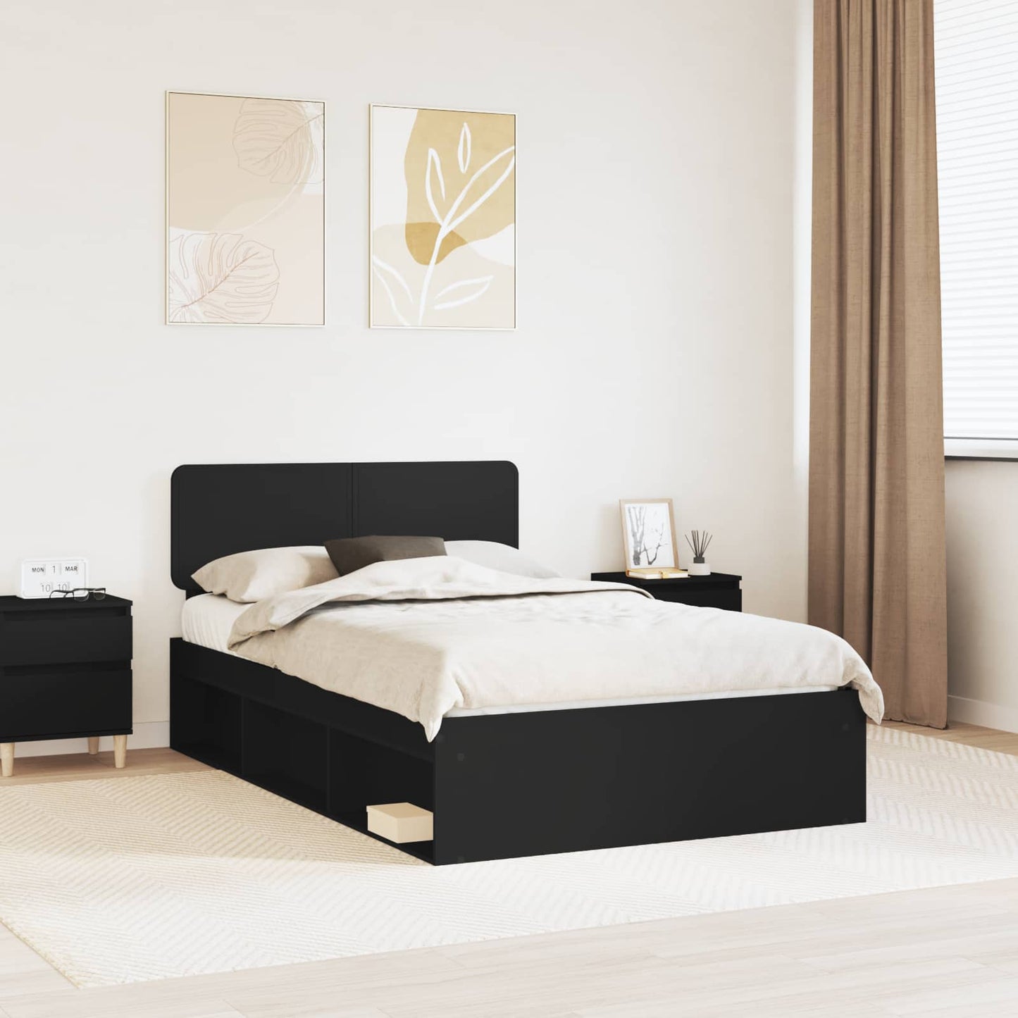 vidaXL Bettrahmen Schwarz 120 x 190 cm Massives Kiefernholz
