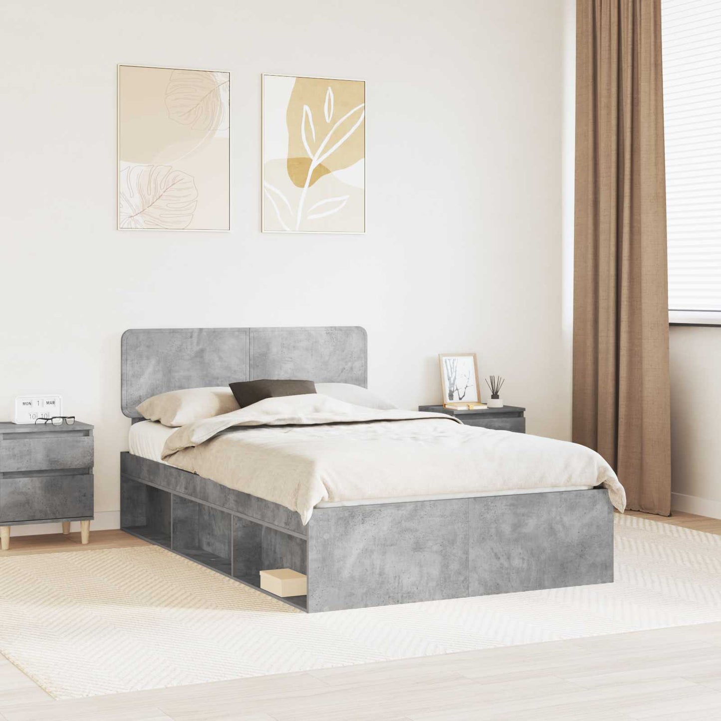 vidaXL Bettrahmen mit Kopfteil Beton 120 x 190 cm Massives Kiefernholz