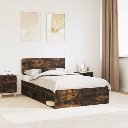 vidaXL Bettrahmen Geräucherte Eiche 120 x 190 cm Massives Kiefernholz