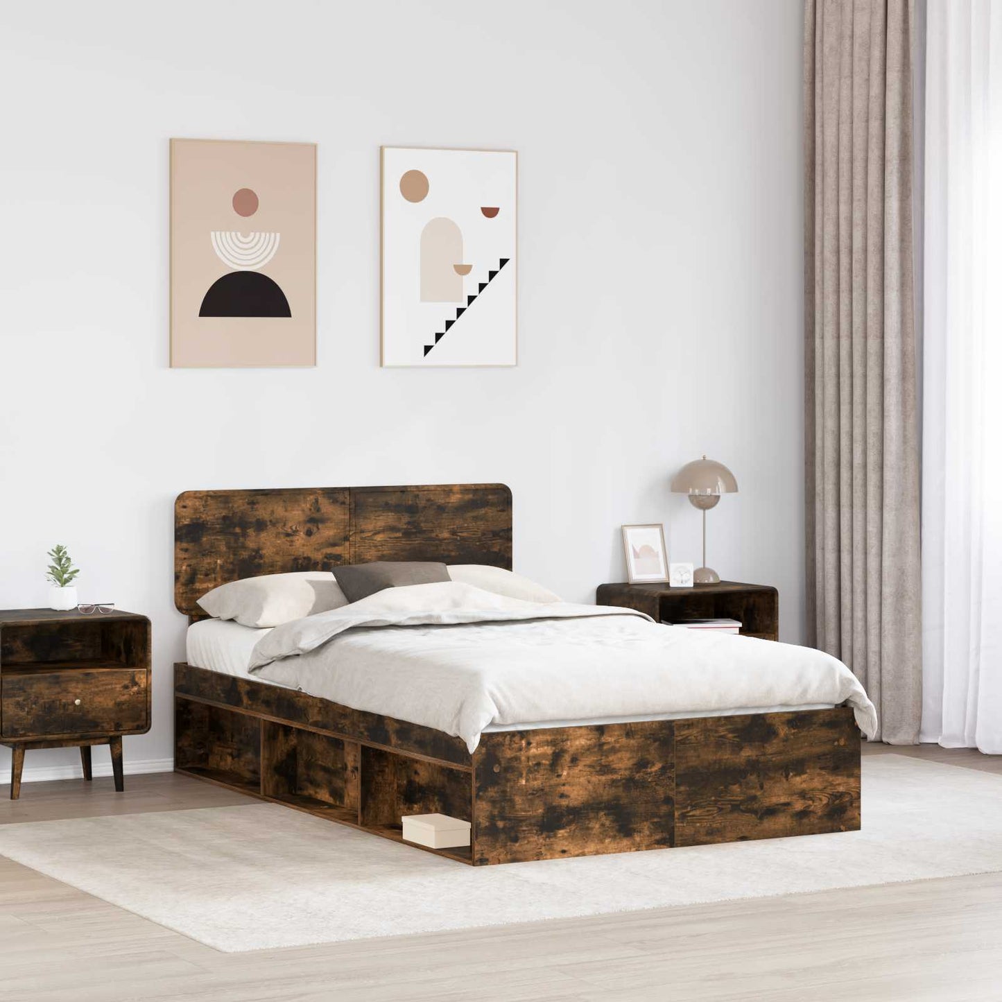 vidaXL Bettrahmen Geräucherte Eiche 120 x 190 cm Massives Kiefernholz