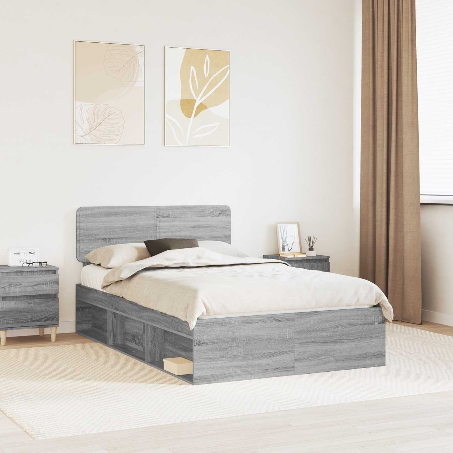 vidaXL Bettrahmen Graues Sonoma 120 x 190 cm Massives Kiefernholz