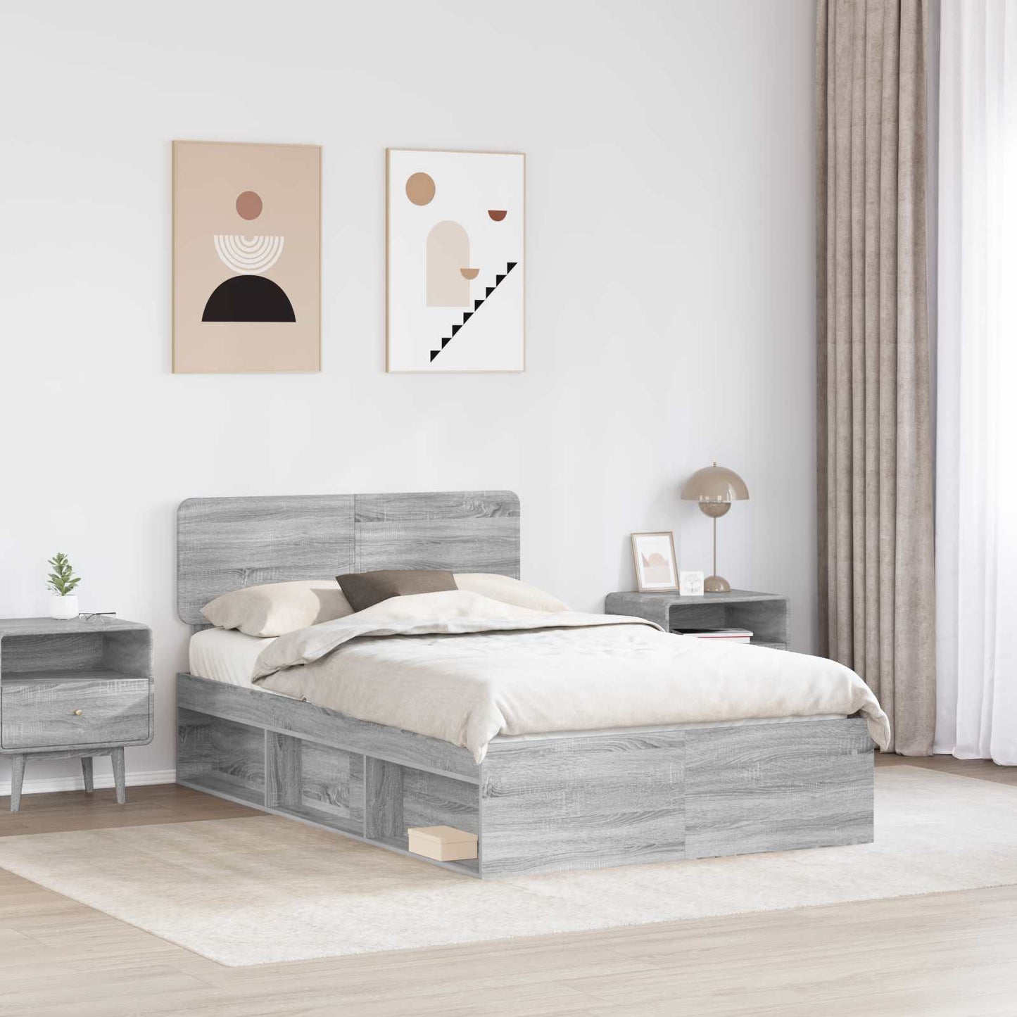 vidaXL Bettrahmen Graues Sonoma 120 x 190 cm Massives Kiefernholz