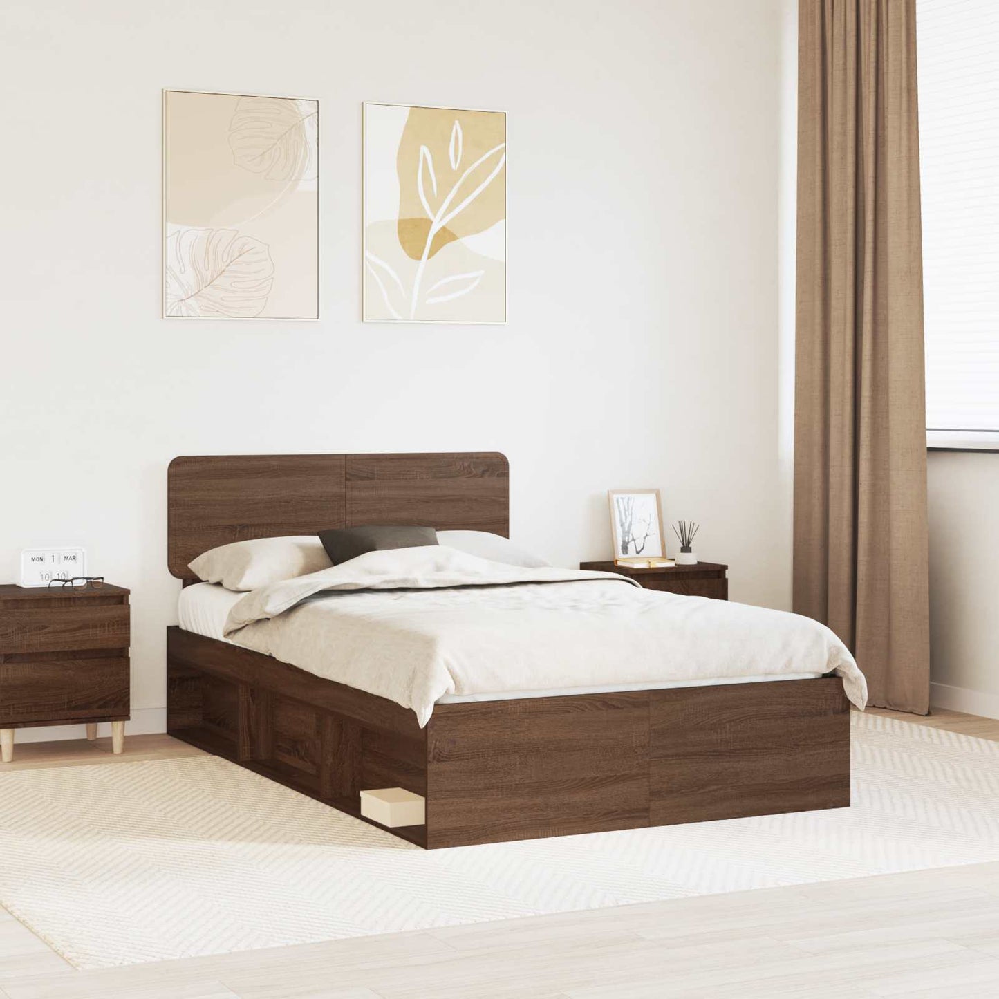 vidaXL Bettrahmen Braun Eichen-Optik 120 x 190 cm Massives Kiefernholz